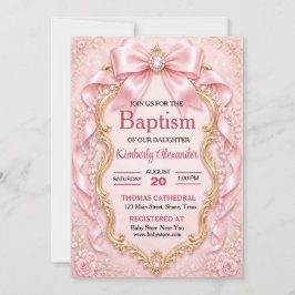 Convites Elegante Batizado com Joias Rosa Suave