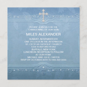 Convites Elegante Batizado de Bebê Menino Azul e Branco