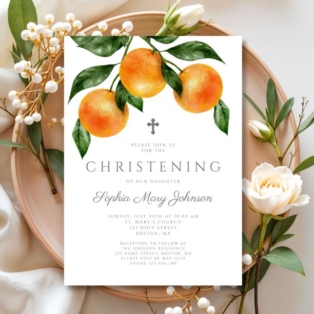 Convites Elegante Batizado de Menina Botânica (Elegant Botanical Girl Christening Invitation)