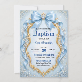 Convites Elegante Batizado Menino Joias Azul Suave