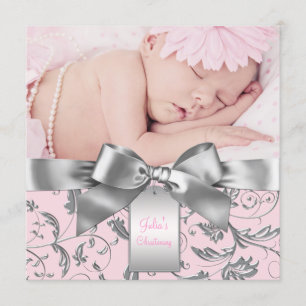 Convites Elegante Batizado Rosa e Cinza
