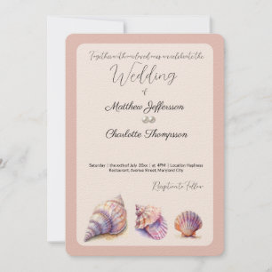Convites Elegante Beach Wedding Seashells Pearls Náutico