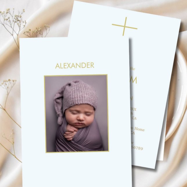 Convites Elegante Bebê Baptismo Foto Minimalista (Criador carregado)