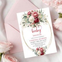 Elegante Bebê Floral Burgundy Boêmio com Dourado B