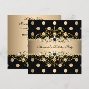 Convites Elegante Bege Creme Dourado Preto Bolinhas Anivers
