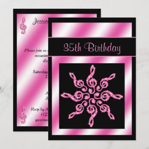 Convites Elegante, belo círculo rosa de música Aniversário