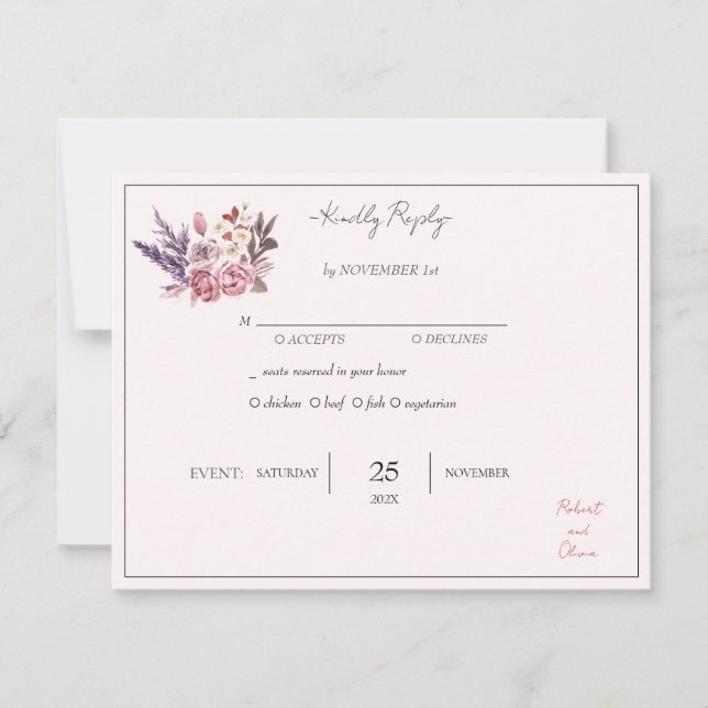 Convites "Elegante Bênção Floral RSVP - Robert & Olivia (Frente)