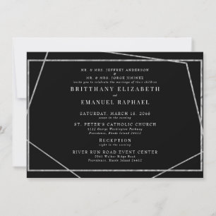 Convites Elegante Black 2 Venue Geométrico Ambos os Pais