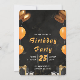 Convites Elegante Black and Dourado Birthday