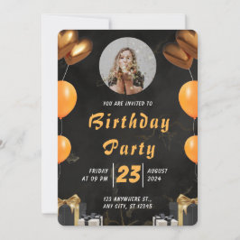Convites Elegante Black and Dourado Birthday
