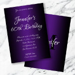 Convites Elegante Black and Royal Purple Ombre 60º Aniversá<br><div class="desc">Convide os divas para sua comemoração de 60 anos. Chamado de aniversário brilhante roxo e preto. Cor de fundo personalizável atrás do gráfico de gradiente. Convites de festa de aniversário personalizáveis. Concursos de gema e chic. Personalize os estilos de letra modernos e elegantes da caligrafia.</div>