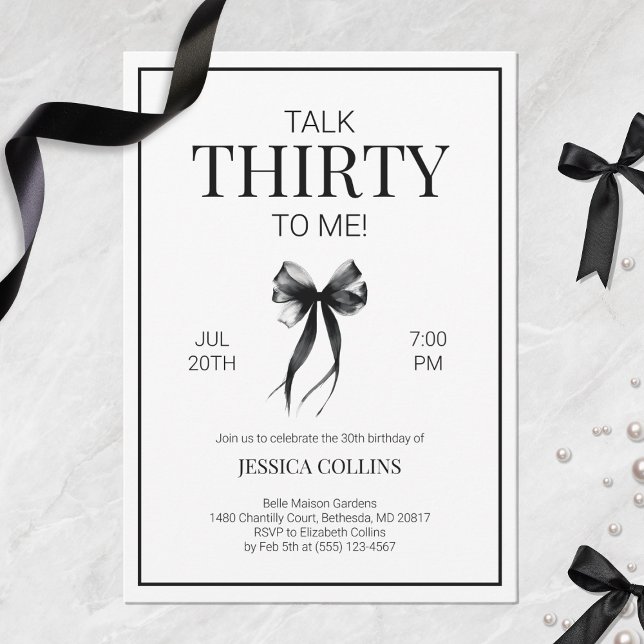 Convites Elegante Black and White Talk 30 to Me Birthday (Elegant Black and White Talk 30 to Me Birthday Invitation)