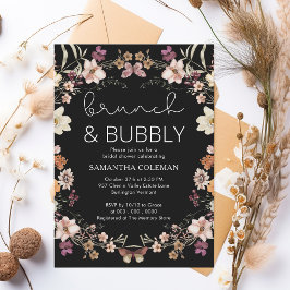 Convites Elegante Black Boho Wildflower Chá de panela Brunc