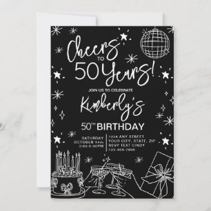 Convites Elegante Black Cheers para 50 anos de aniversário