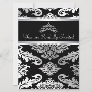 Convites Elegante Black Damask Quinceanera