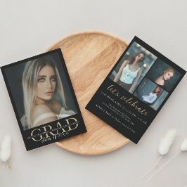 Convites Elegante Black Dourado 4 Photo Festa de formatura