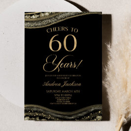 Convites Elegante Black Dourado Agate 60ª Festa de aniversá