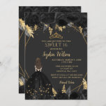 Convites Elegante Black Dourado Floral Princess SWEET 16<br><div class="desc">Convidado Elegante Black Dourado Floral Princess SWEET 16</div>