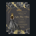 Convites Elegante Black Dourado Floral Princess SWEET 16<br><div class="desc">Convidado Elegante Black Dourado Floral Princess SWEET 16</div>