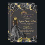 Convites Elegante Black Dourado Floral Princess SWEET 16<br><div class="desc">Convidado Elegante Black Dourado Floral Princess SWEET 16</div>