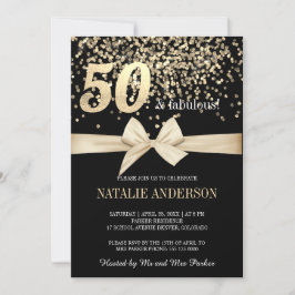 Convites Elegante Black Dourado Glitter 50th Festa de anive