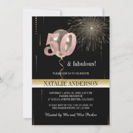 Convites Elegante Black Dourado Glitter 50th Festa de anive