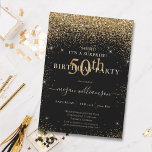 Convites Elegante Black Dourado Glitter 50th Festa de anive<br><div class="desc">Este design elegante apresenta um fundo preto,  brilho dourado e letra personalizada de script. Que bela maneira de convidar seus convidados para esta ocasião especial.</div>