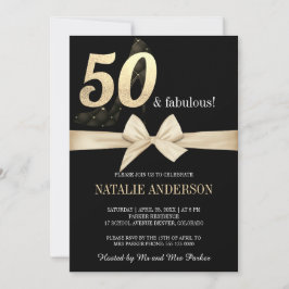 Convites Elegante Black Dourado Glitter 50th Festa de anive