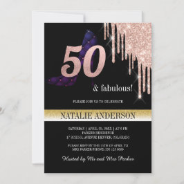 Convites Elegante Black Dourado Glitter 50th Festa de anive