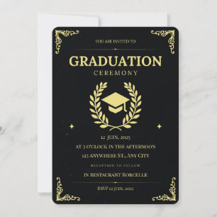 Convites Elegante Black Dourado Graduation Ceremony Part
