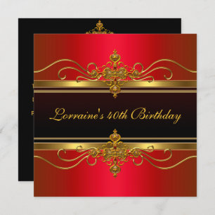Convites Elegante Black Dourado Jewel aniversário de 40 ano