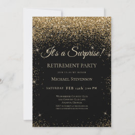 Convites Elegante Black Dourado Surprise Retirement Party
