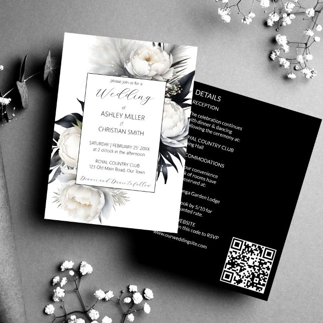 Convites Elegante Black e White Boho todos em um casamento (Elegant Black and white boho flower all in one wedding editable template Invitation digital download)