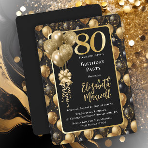 Convites Elegante Black Glitter Balloons 80 de Balões Doura