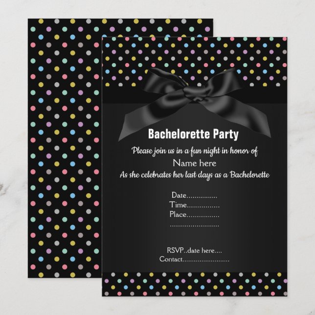 Convites ELEGANTE BLACK Pastel BACHELORETTE (Frente/Verso)