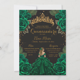Convites Elegante Black Quinceañera Rosa Glitter Dourado