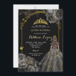 Convites Elegante Black Rosa e Dourada Princesa Quinceañera<br><div class="desc">Elegante Rosa preto e Dourada Princesa Quinceañera Convite</div>
