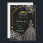 Convites Elegante Black Rosa e Dourada Princesa Quinceañera<br><div class="desc">Elegante Rosa preto e Dourada Princesa Quinceañera Convite</div>