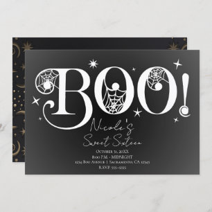 Convites Elegante Black White BOO Magical Halloween Sweet 1