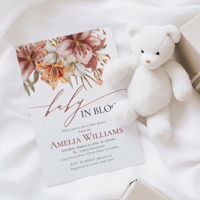 Convites Elegante Bloom Boho Orange White Lily Chá de frald (Criador carregado)