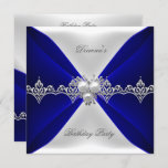 Convites Elegante Blue Birthday Jewel White Silk<br><div class="desc">Elegante Royal Birthday Silver Jewel White Silk Todos Os Convites De Ocasião. O aniversário da festa convida Modelo para Sweet 16,  Quinceanera,  21ruas,  30,  40,  50,  60,  70,  80,  90,  100, </div>