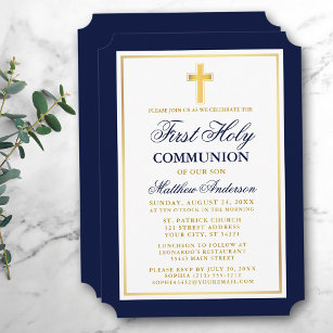 Convites Elegante Blue Cross First Santa Comunhão