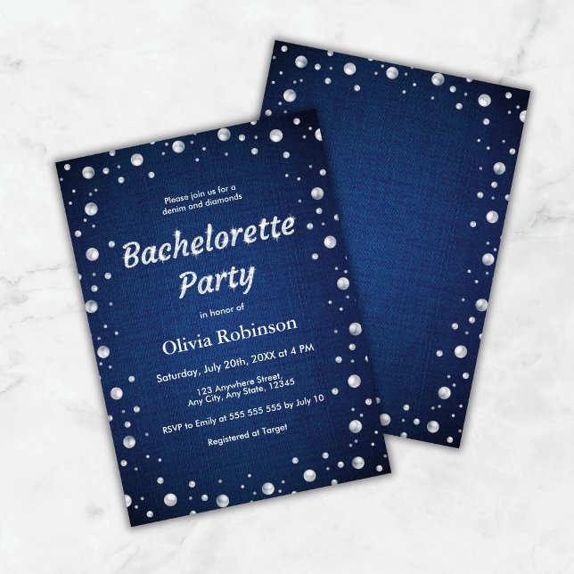 Convites Elegante Blue Denim e Festa de solteira de Ouros (Elegant Blue Denim and Diamonds Bachelorette Party Invitation )