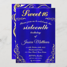 Elegante Blue e Dourada Tipografia Sweet 16