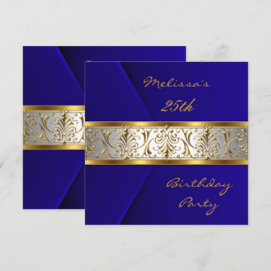 Convites Elegante Blue Faux Velvet Gold Trim 25