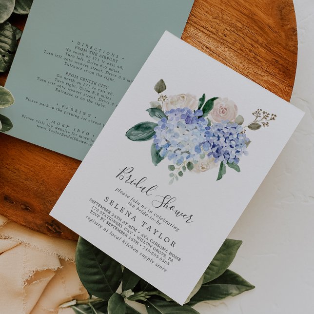 Convites Elegante Blue Hydrangea com Chá de panela Detalhes (Criador carregado)