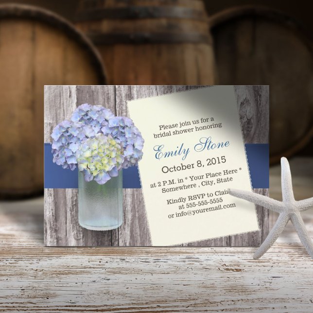 Convites Elegante Blue Hydrangea e Chá de panela Mason Jar (Criador carregado)