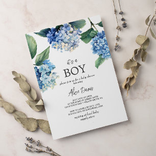 Convites Elegante Blue Hydrangea É um Chá de fraldas