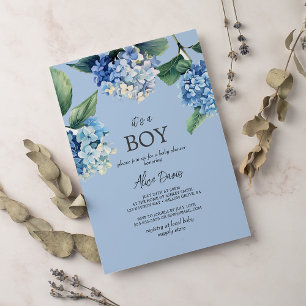 Convites Elegante Blue Hydrangea É um Chá de fraldas
