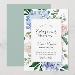 Convites Elegante Blue Hydrangea Festa de noivado branca